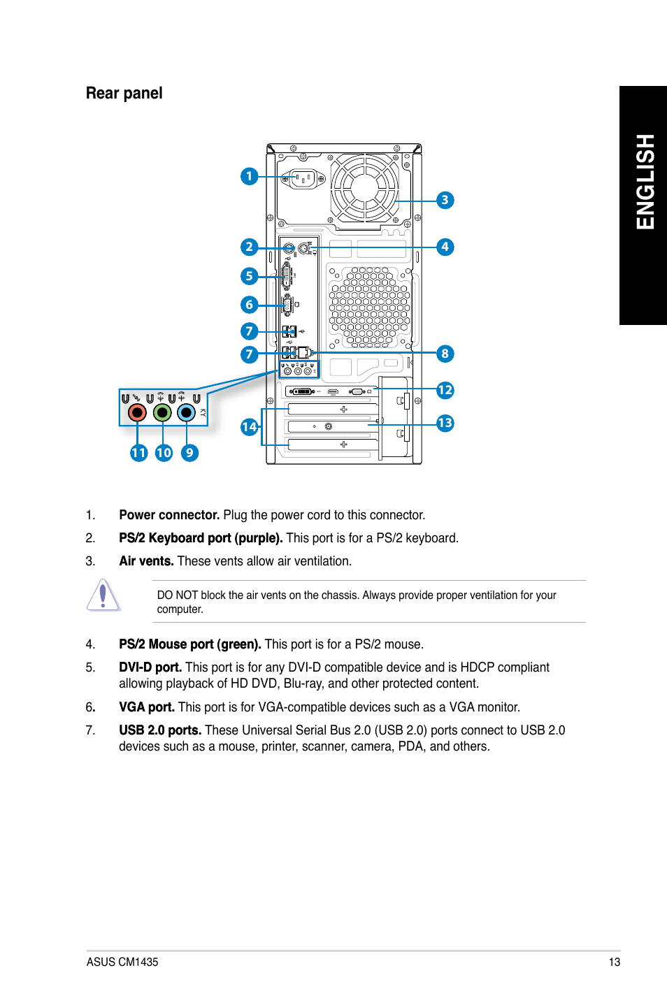 En gl is h en gl is h | Asus CM1435 User Manual | Page 13 / 68