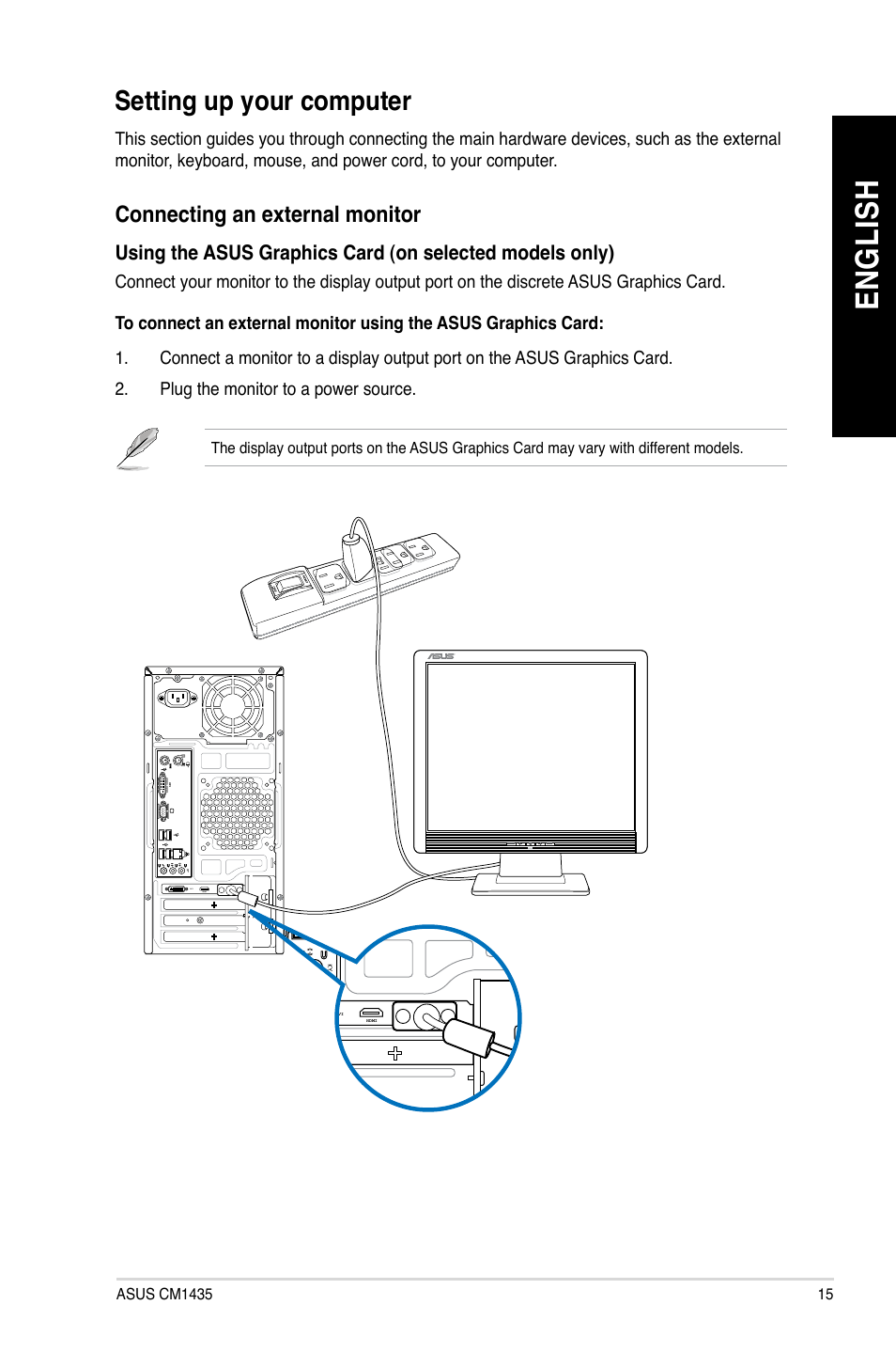 Setting up your computer, En gl is h en gl is h | Asus CM1435 User Manual | Page 15 / 68