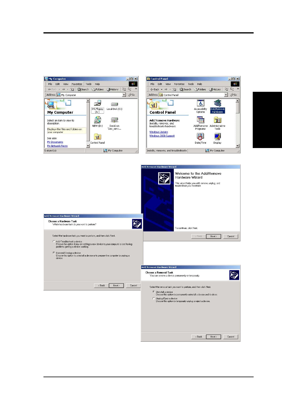 Display driver, Windows 2000/xp: uninstalling existing cards | Asus V8170SE Series User Manual | Page 15 / 18