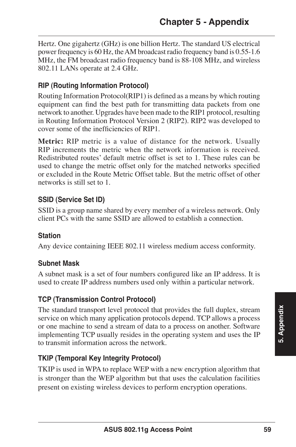 Chapter  - appendix | Asus WL-320gP User Manual | Page 59 / 74