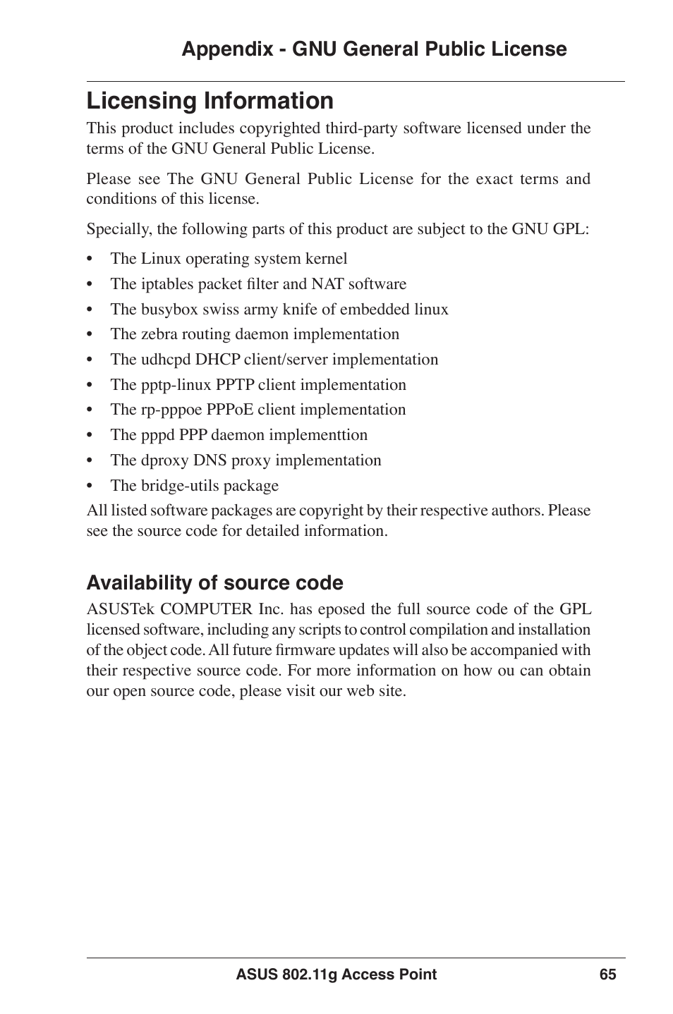 Licensing information | Asus WL-320gP User Manual | Page 65 / 74