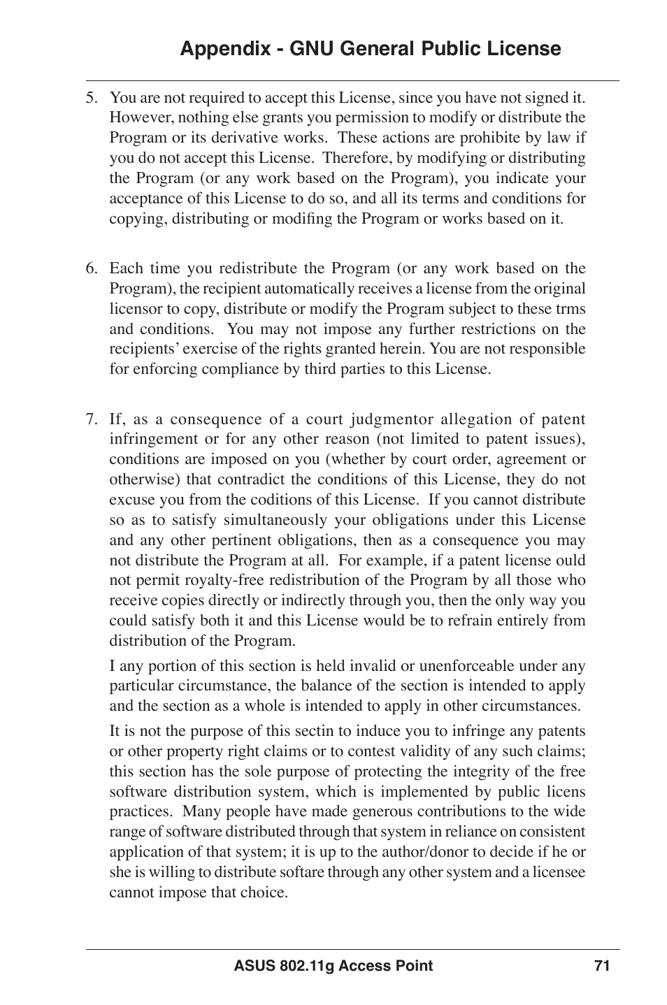 Appendix - gnu general public license | Asus WL-320gP User Manual | Page 71 / 74