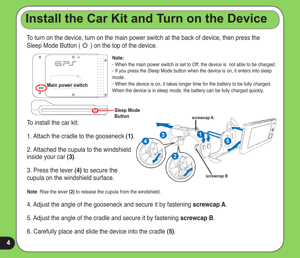 Install the car kit and turn on the device | Asus R600 User Manual | Page 4 / 10