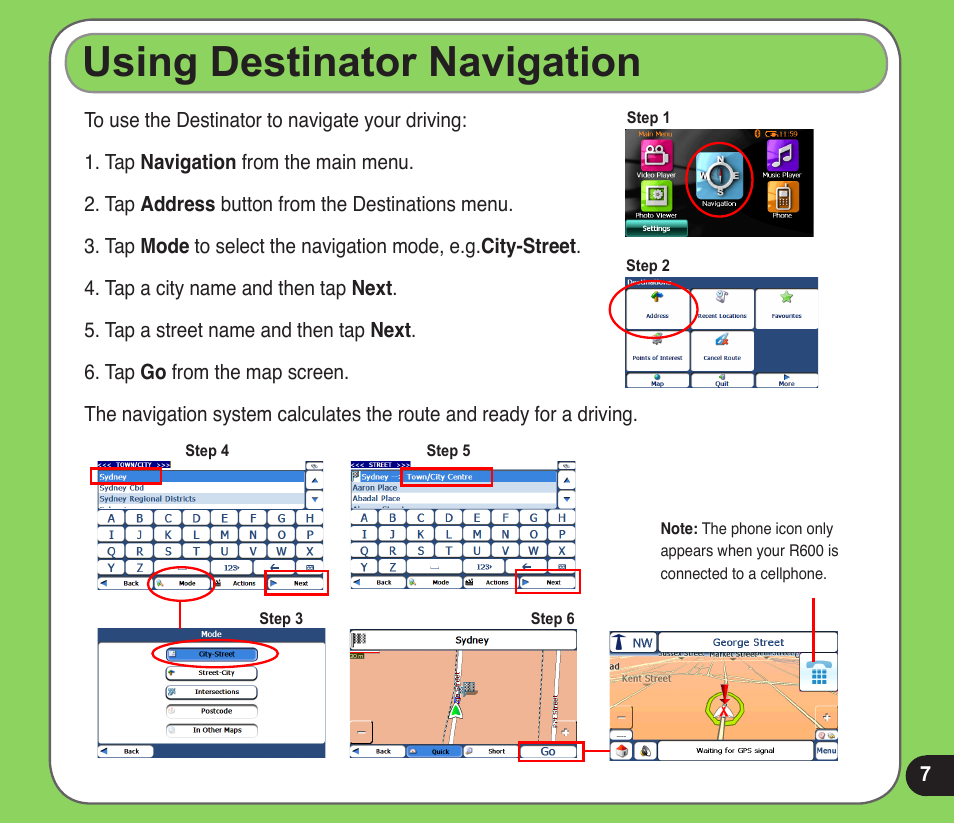 Using destinator navigation | Asus R600 User Manual | Page 7 / 10