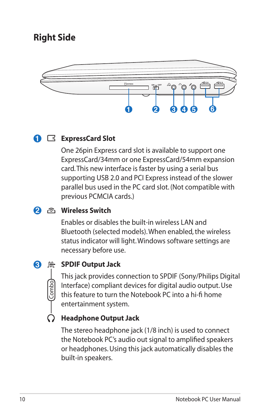 Right side | Asus N90SV User Manual | Page 10 / 26