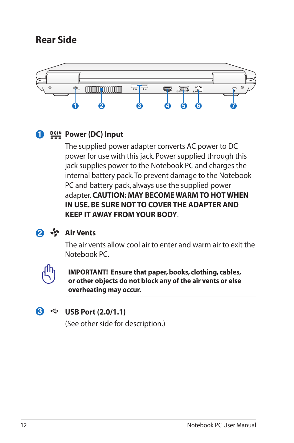 Rear side | Asus N90SV User Manual | Page 12 / 26