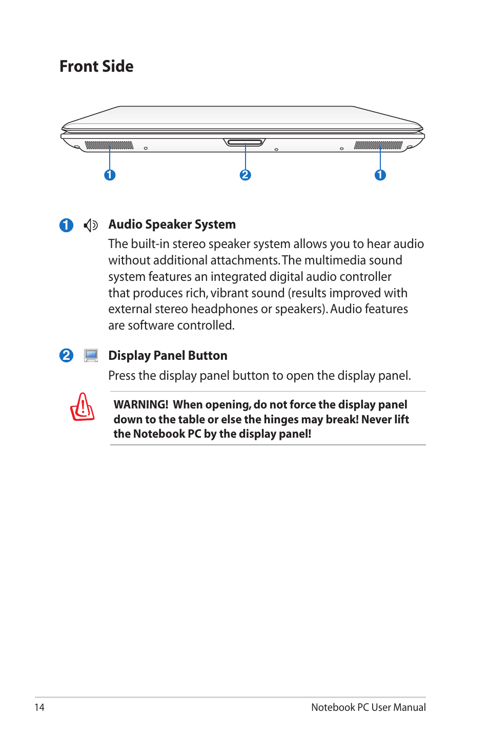 Front side | Asus N90SV User Manual | Page 14 / 26