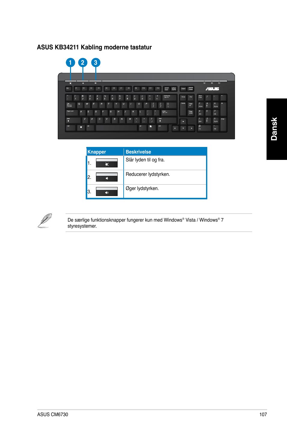 Dansk | Asus CM6730 User Manual | Page 107 / 330