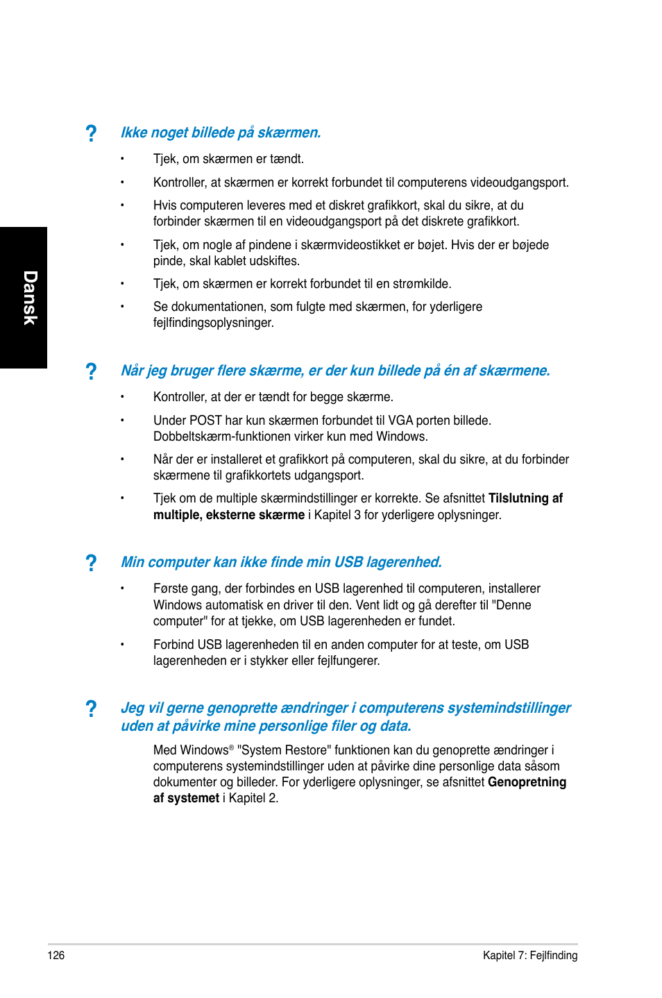 Dansk | Asus CM6730 User Manual | Page 126 / 330