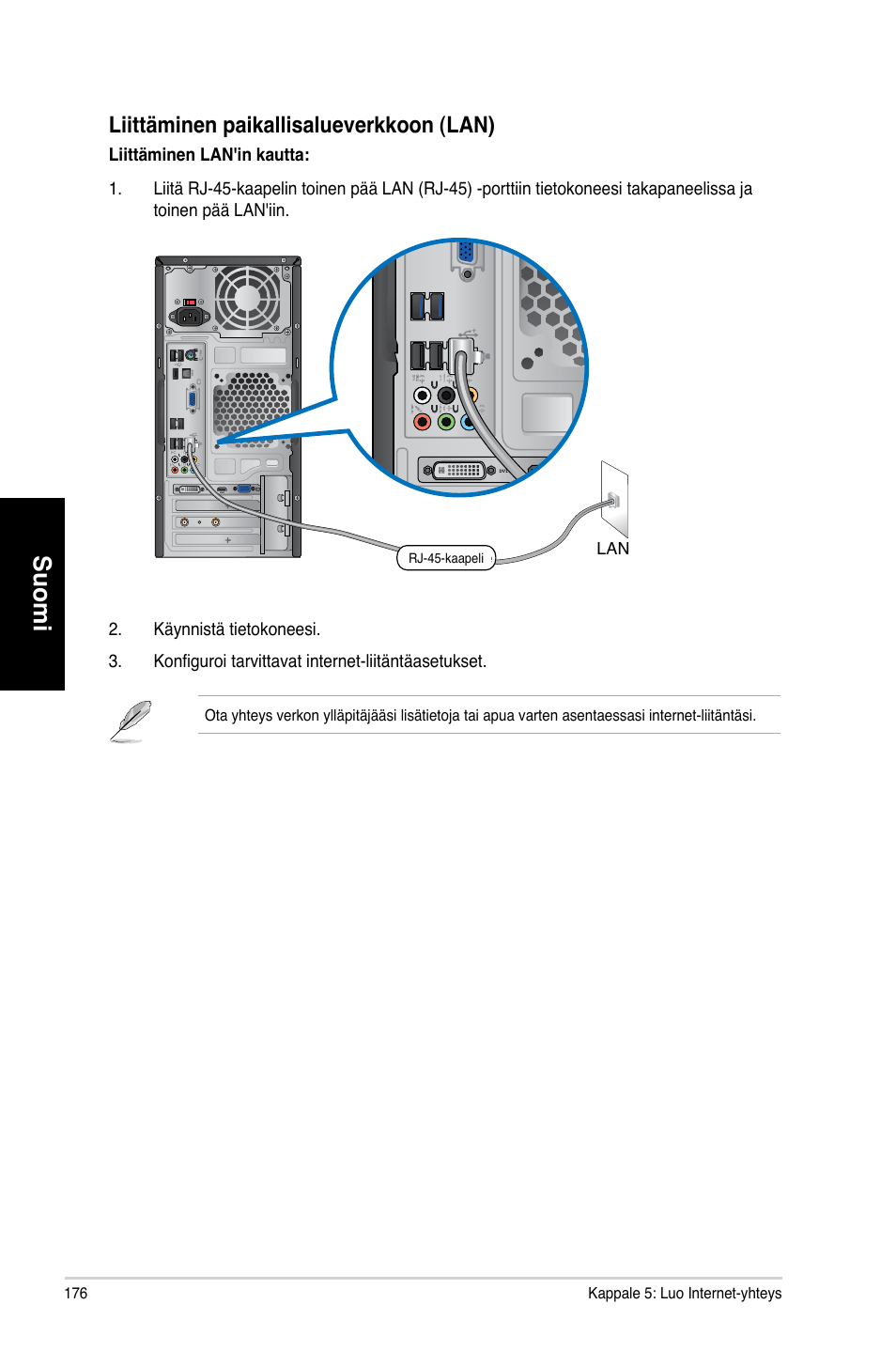 Suomi, Liittäminen paikallisalueverkkoon �lan | Asus CM6730 User Manual | Page 176 / 330