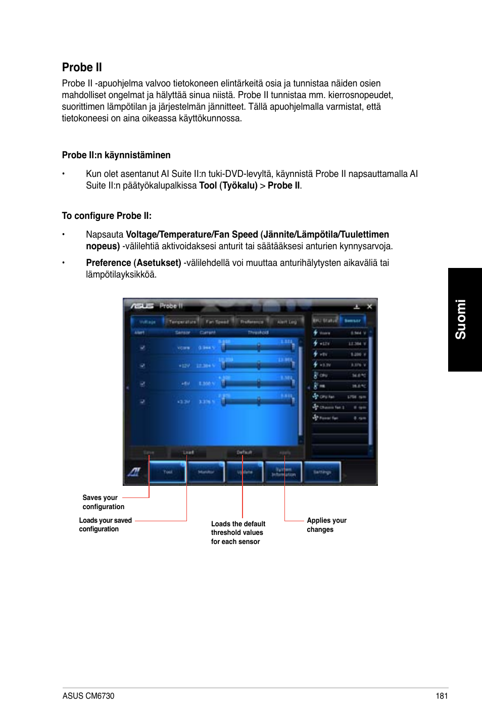 Suomi, Probe ii | Asus CM6730 User Manual | Page 181 / 330