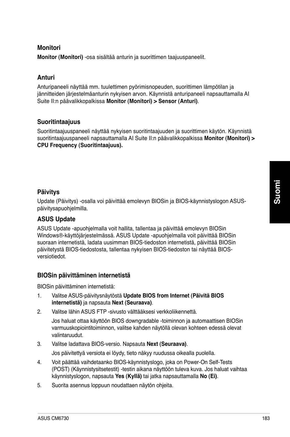 Suomi | Asus CM6730 User Manual | Page 183 / 330