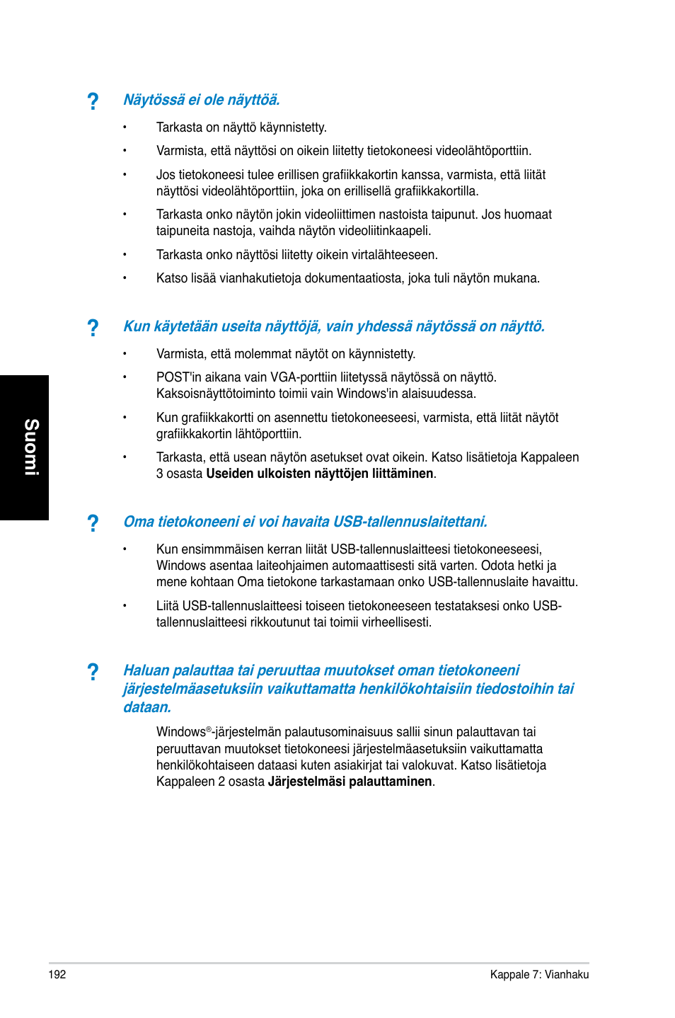 Suomi | Asus CM6730 User Manual | Page 192 / 330