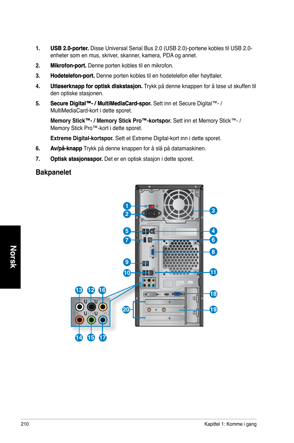 Norsk, Bakpanelet | Asus CM6730 User Manual | Page 210 / 330