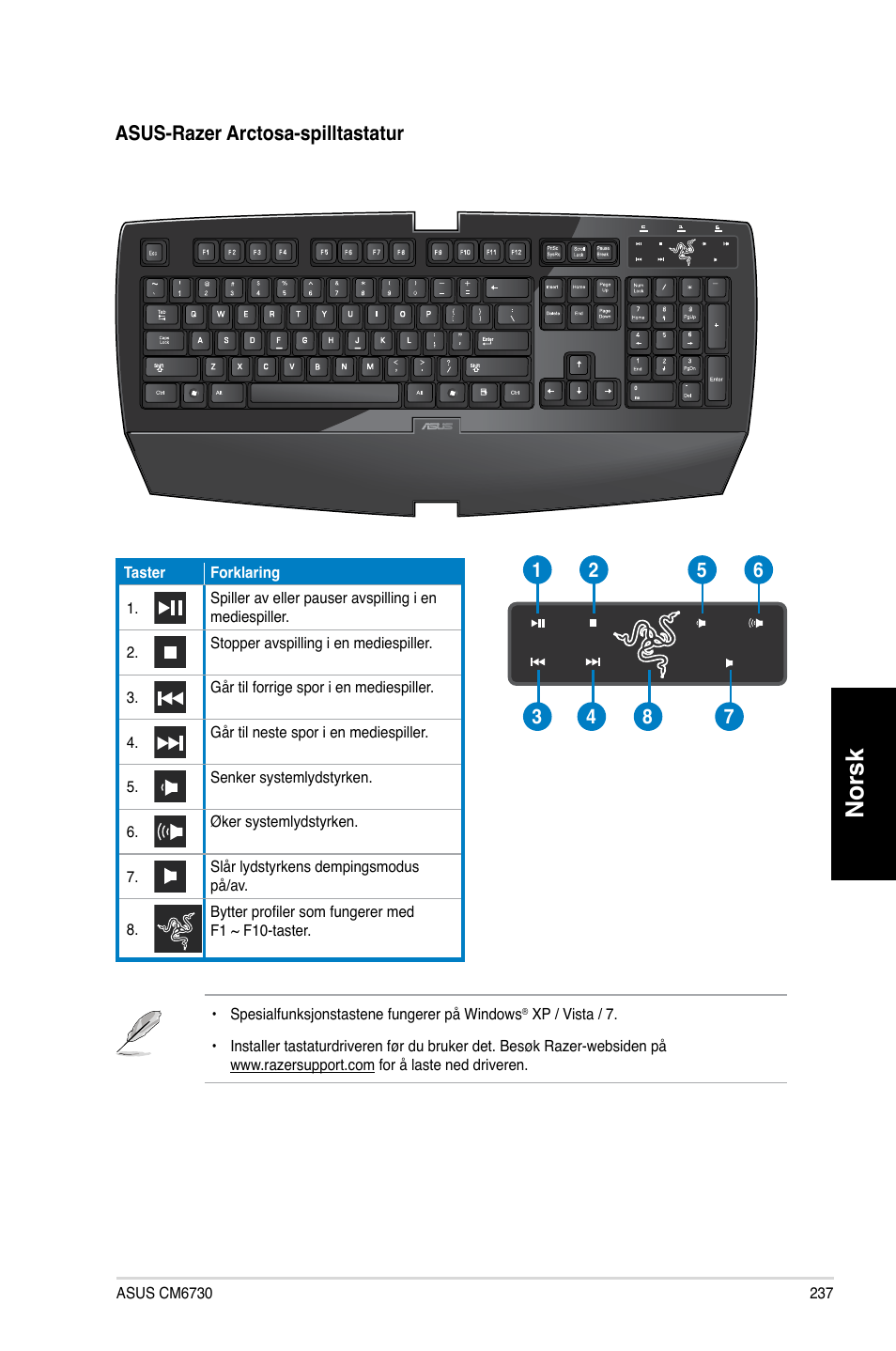 Norsk | Asus CM6730 User Manual | Page 237 / 330