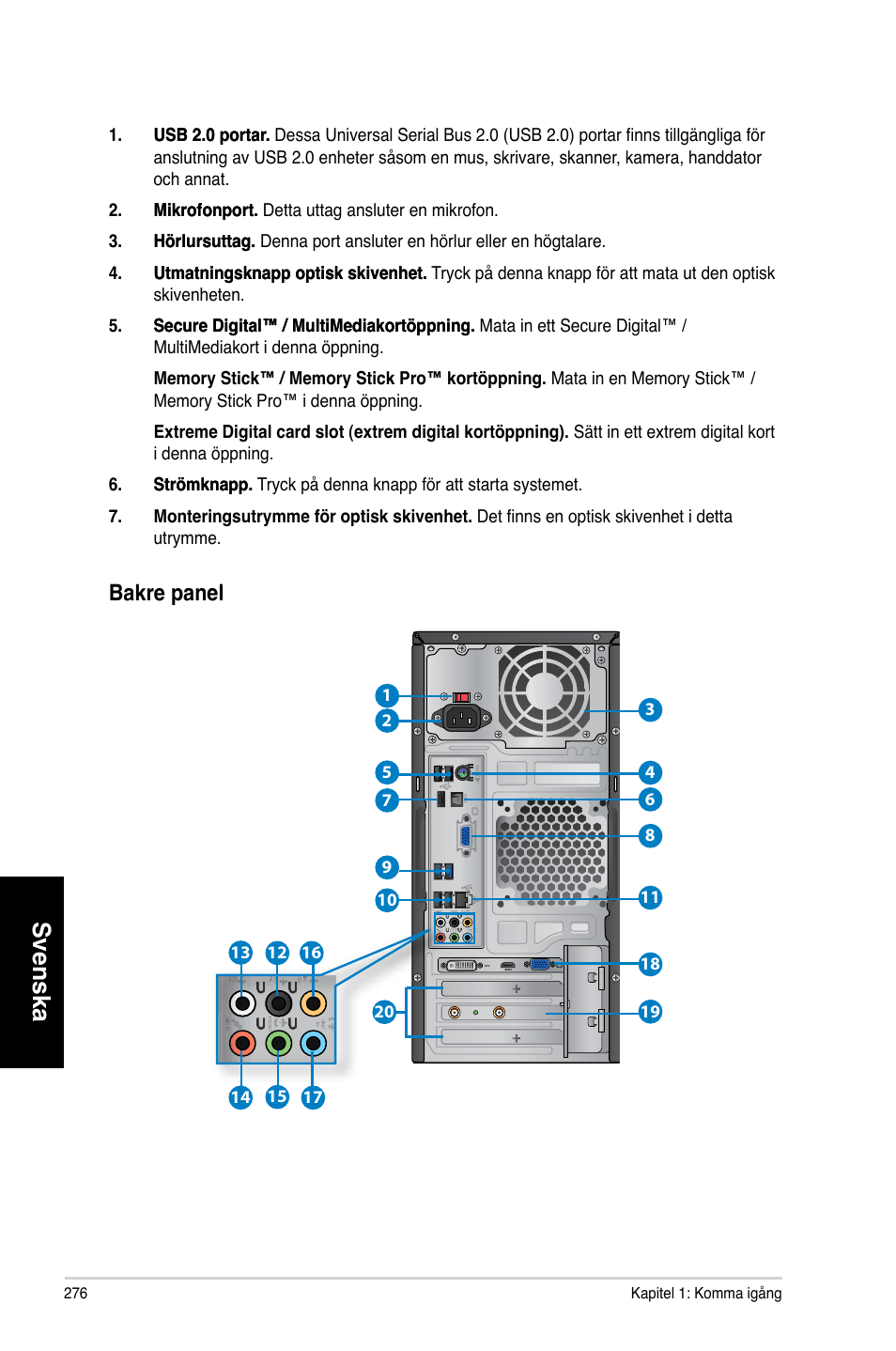 Svenska, Bakre panel | Asus CM6730 User Manual | Page 276 / 330
