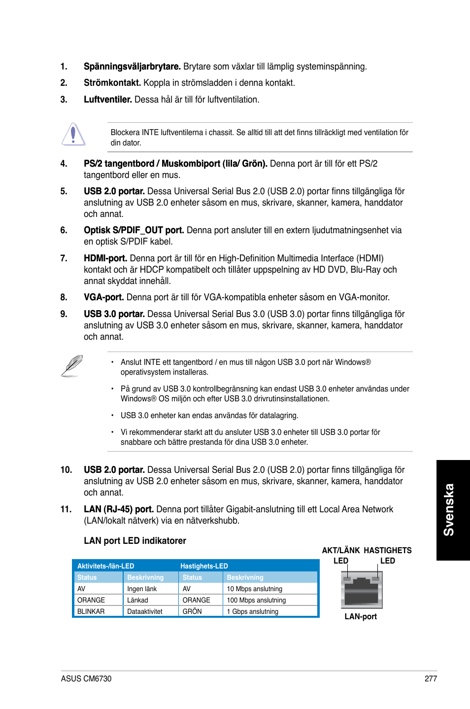 Svenska | Asus CM6730 User Manual | Page 277 / 330