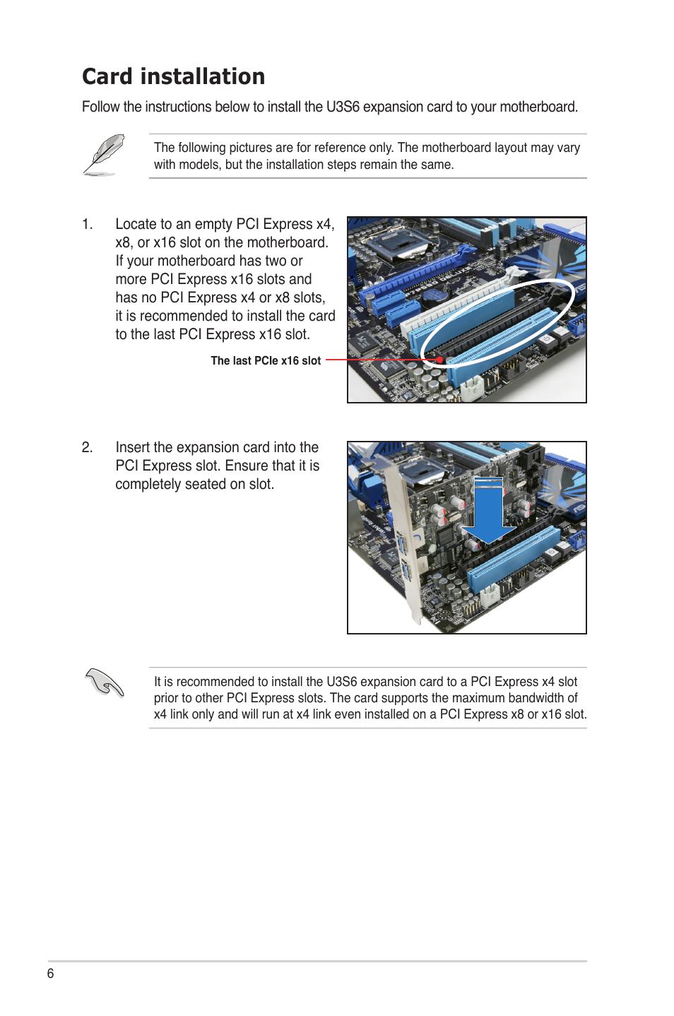 Card installation | Asus U3S6 User Manual | Page 6 / 8