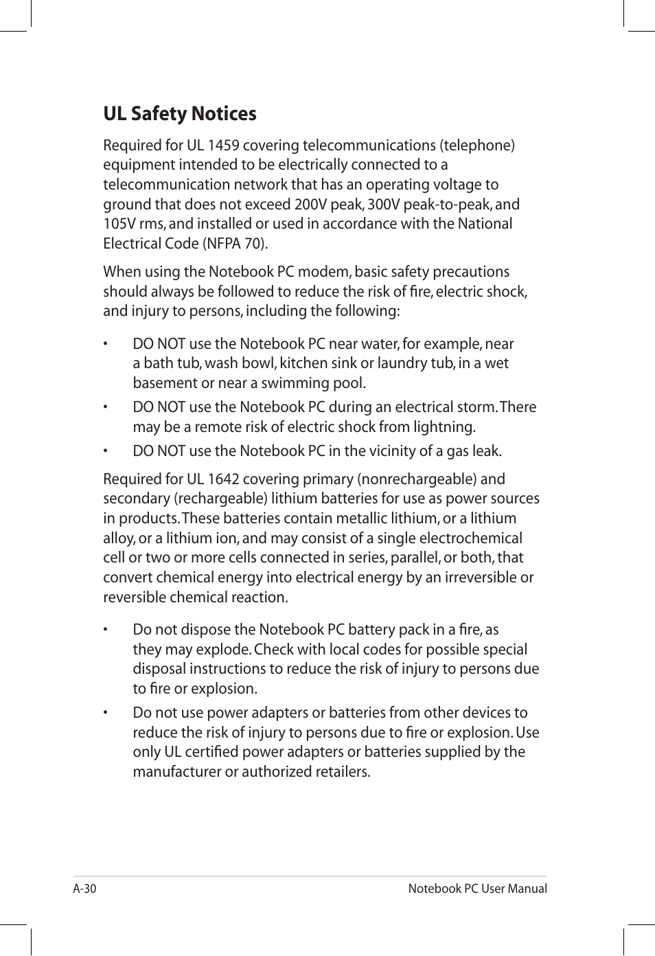 Ul safety notices | Asus U58CM User Manual | Page 108 / 119