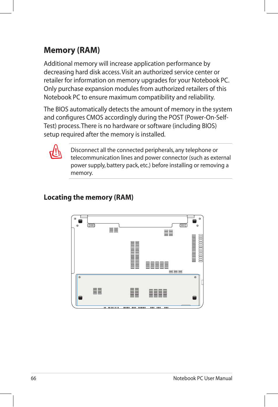 Memory (ram) | Asus U58CM User Manual | Page 66 / 119