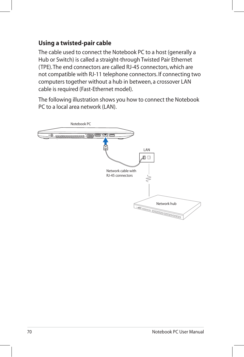 Using a twisted-pair cable | Asus U58CM User Manual | Page 70 / 119