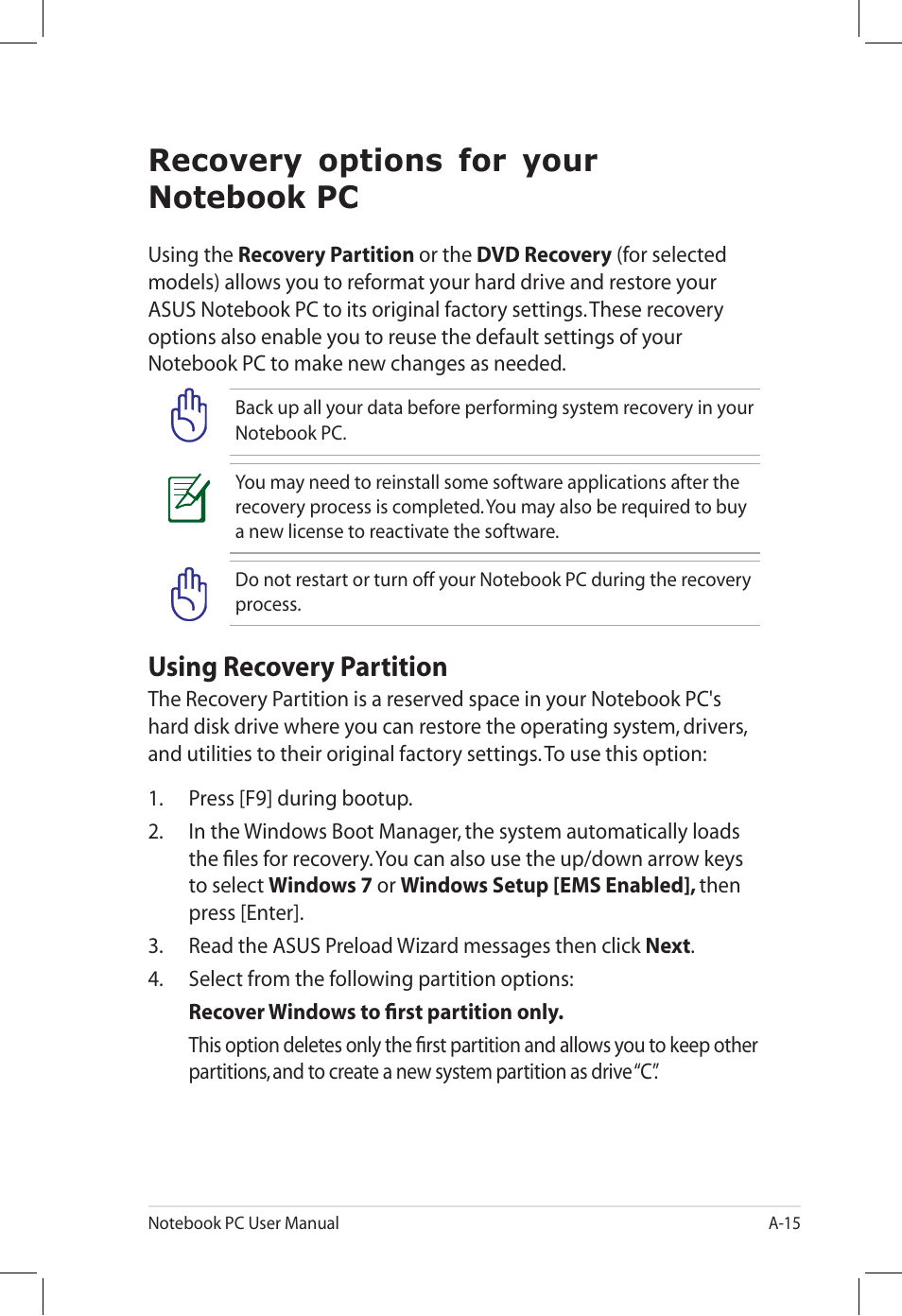 Using recovery partition | Asus U58CM User Manual | Page 93 / 119