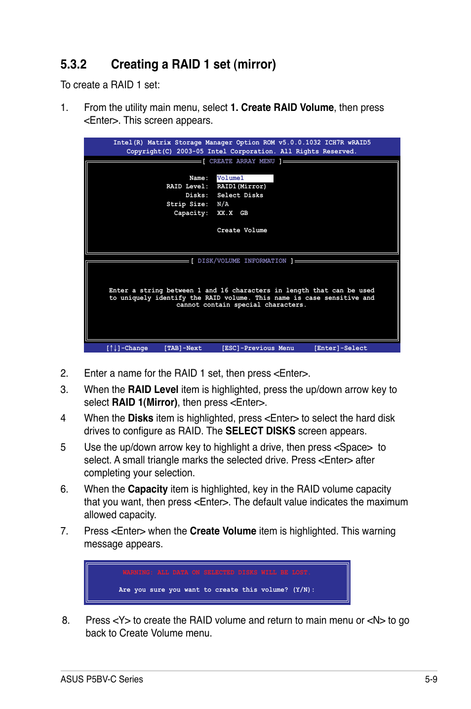 2 creating a raid 1 set (mirror) | Asus P5BV-C User Manual | Page 105 / 161