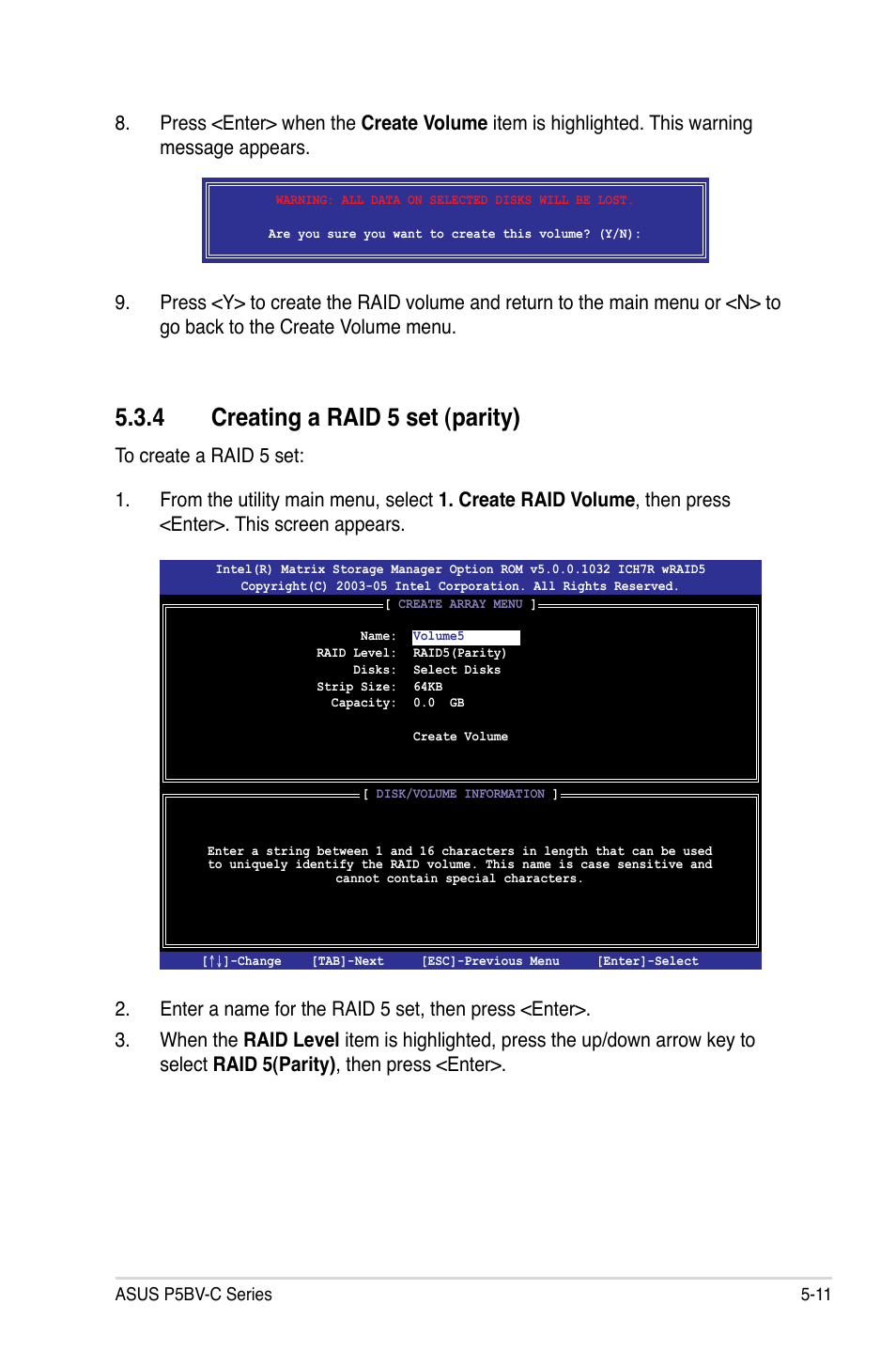 4 creating a raid 5 set (parity) | Asus P5BV-C User Manual | Page 107 / 161