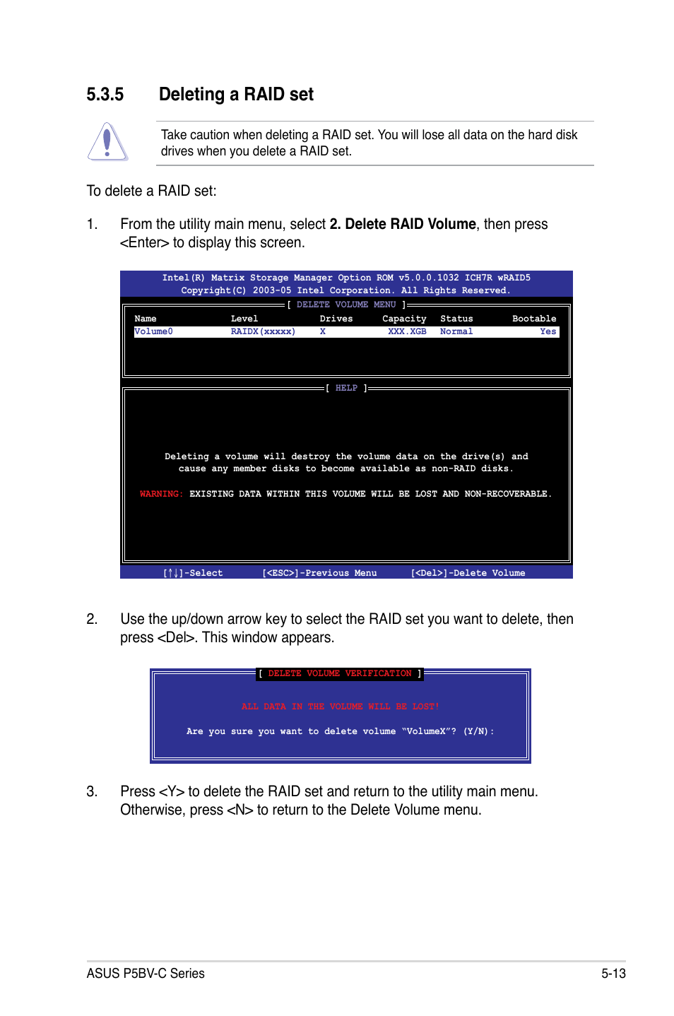 5 deleting a raid set | Asus P5BV-C User Manual | Page 109 / 161