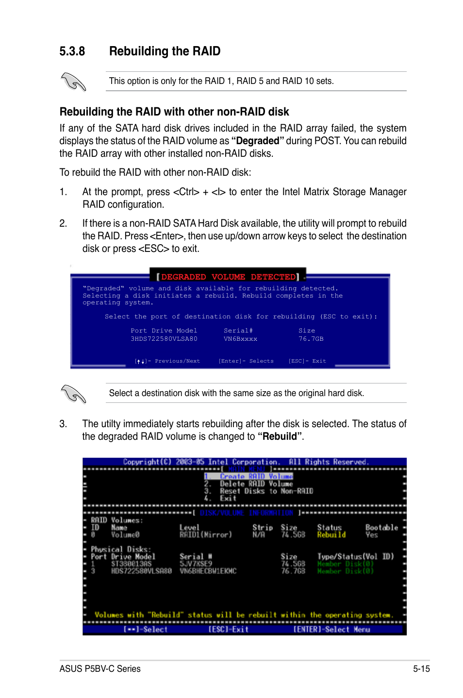 8 rebuilding the raid, Rebuilding the raid with other non-raid disk | Asus P5BV-C User Manual | Page 111 / 161