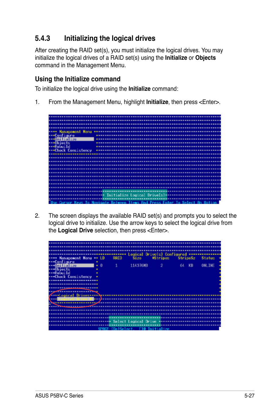 3 initializing the logical drives | Asus P5BV-C User Manual | Page 123 / 161