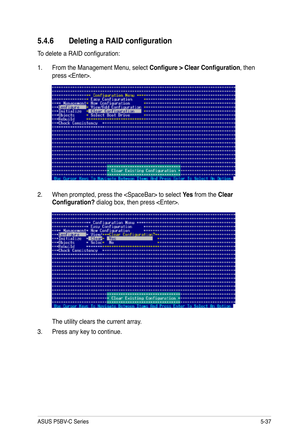 6 deleting a raid configuration | Asus P5BV-C User Manual | Page 133 / 161