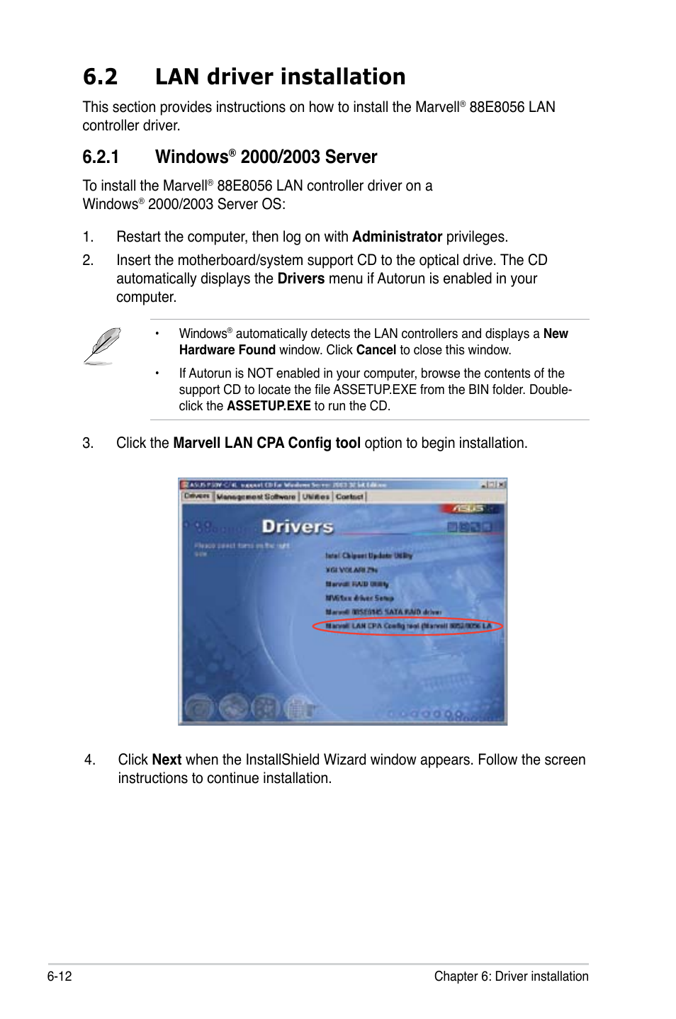 2 lan driver installation, 1 windows | Asus P5BV-C User Manual | Page 150 / 161