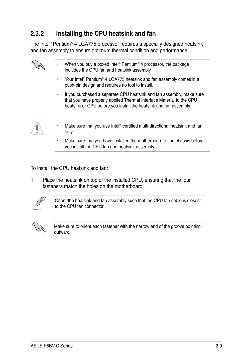 2 installing the cpu heatsink and fan | Asus P5BV-C User Manual | Page 29 / 161