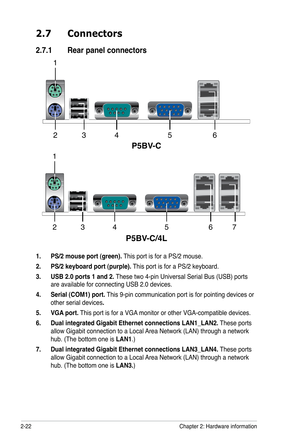 7 connectors | Asus P5BV-C User Manual | Page 42 / 161