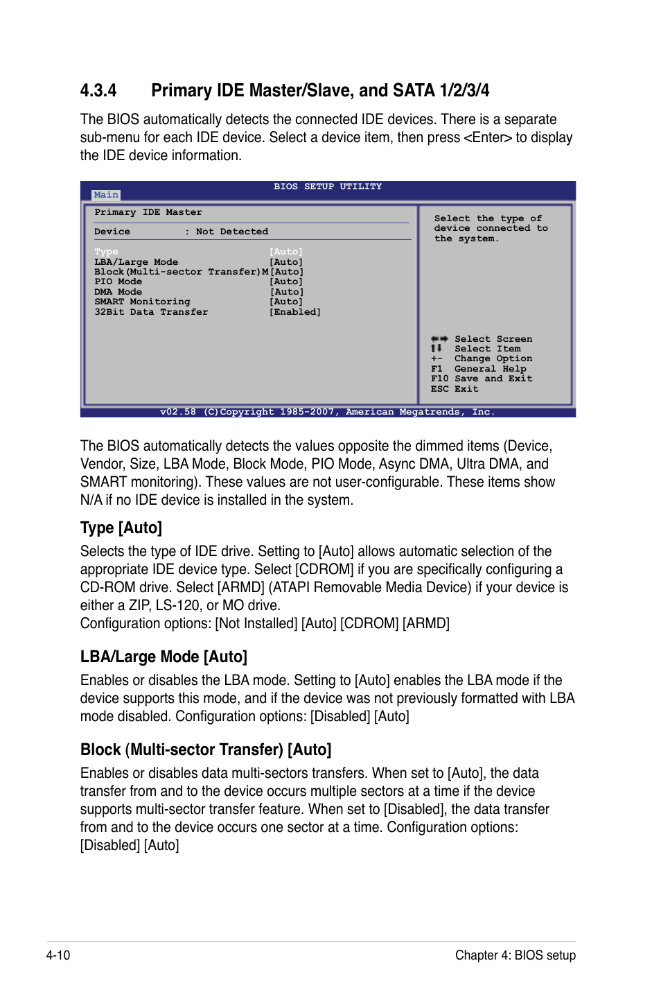 Type [auto, Lba/large mode [auto, Block (multi-sector transfer) [auto | Asus P5BV-C User Manual | Page 68 / 161