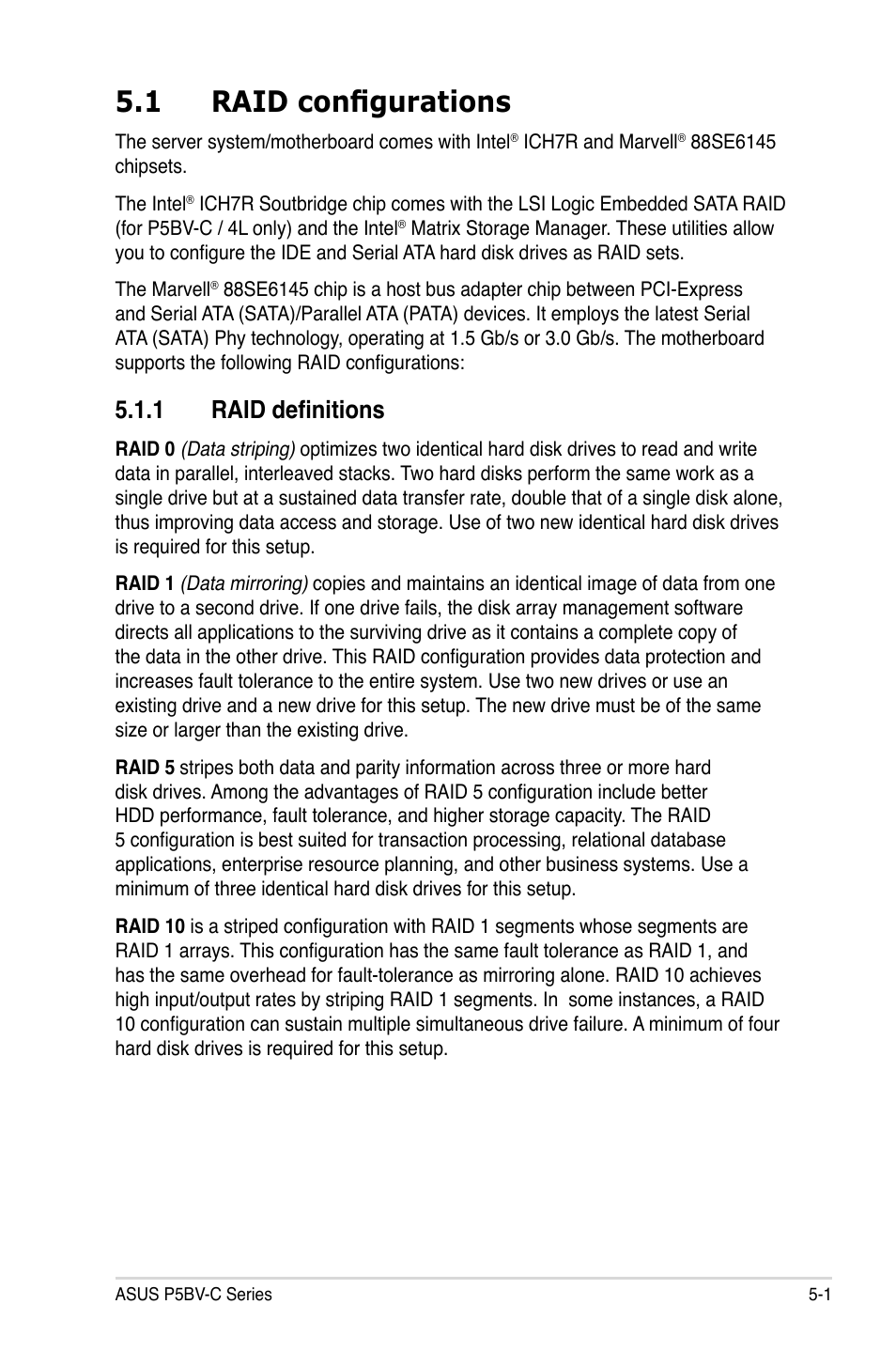 1 raid configurations, 1 raid definitions | Asus P5BV-C User Manual | Page 97 / 161