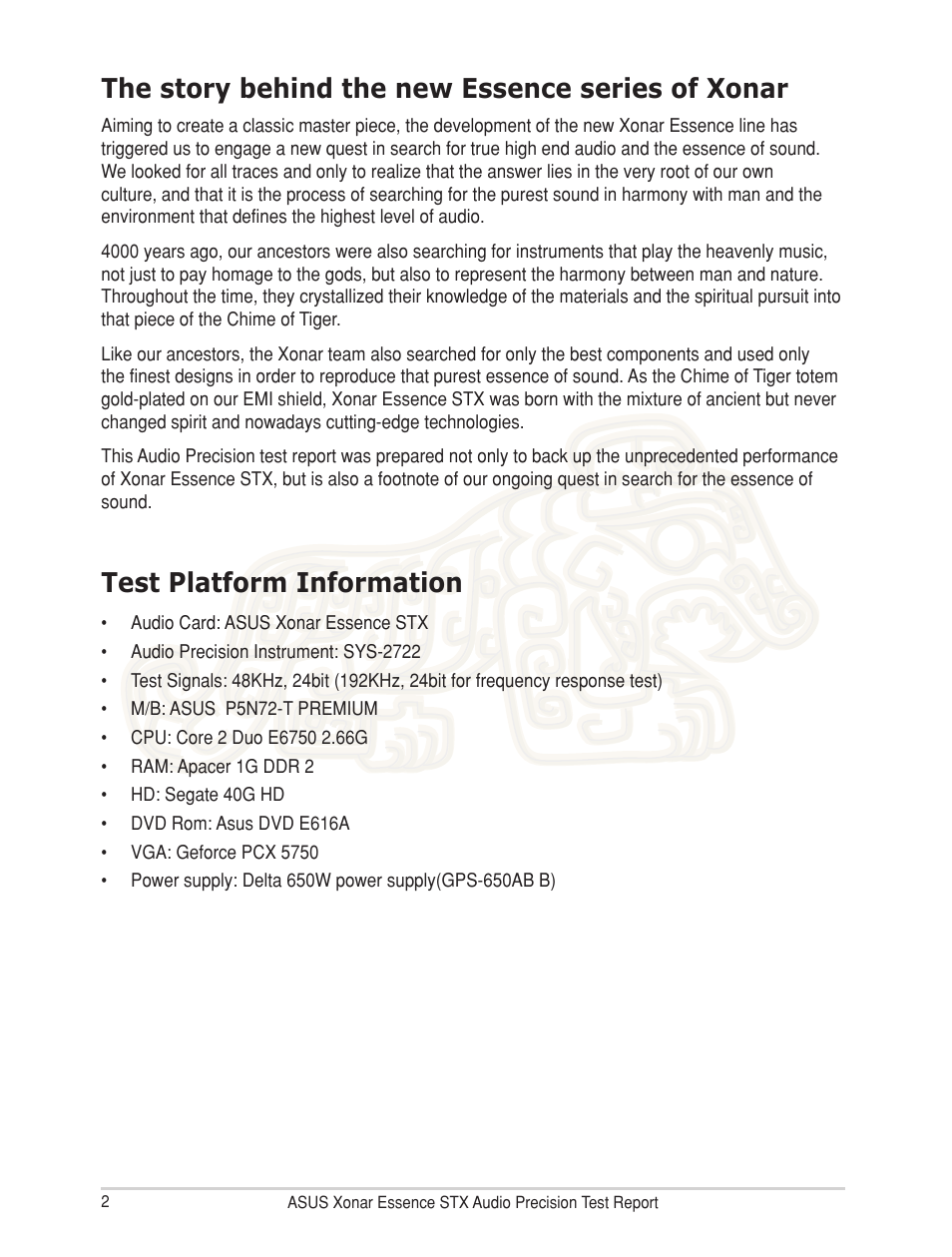 The story behind the new essence series of xonar, Test platform information | Asus Xonar Essence STX User Manual | Page 2 / 10