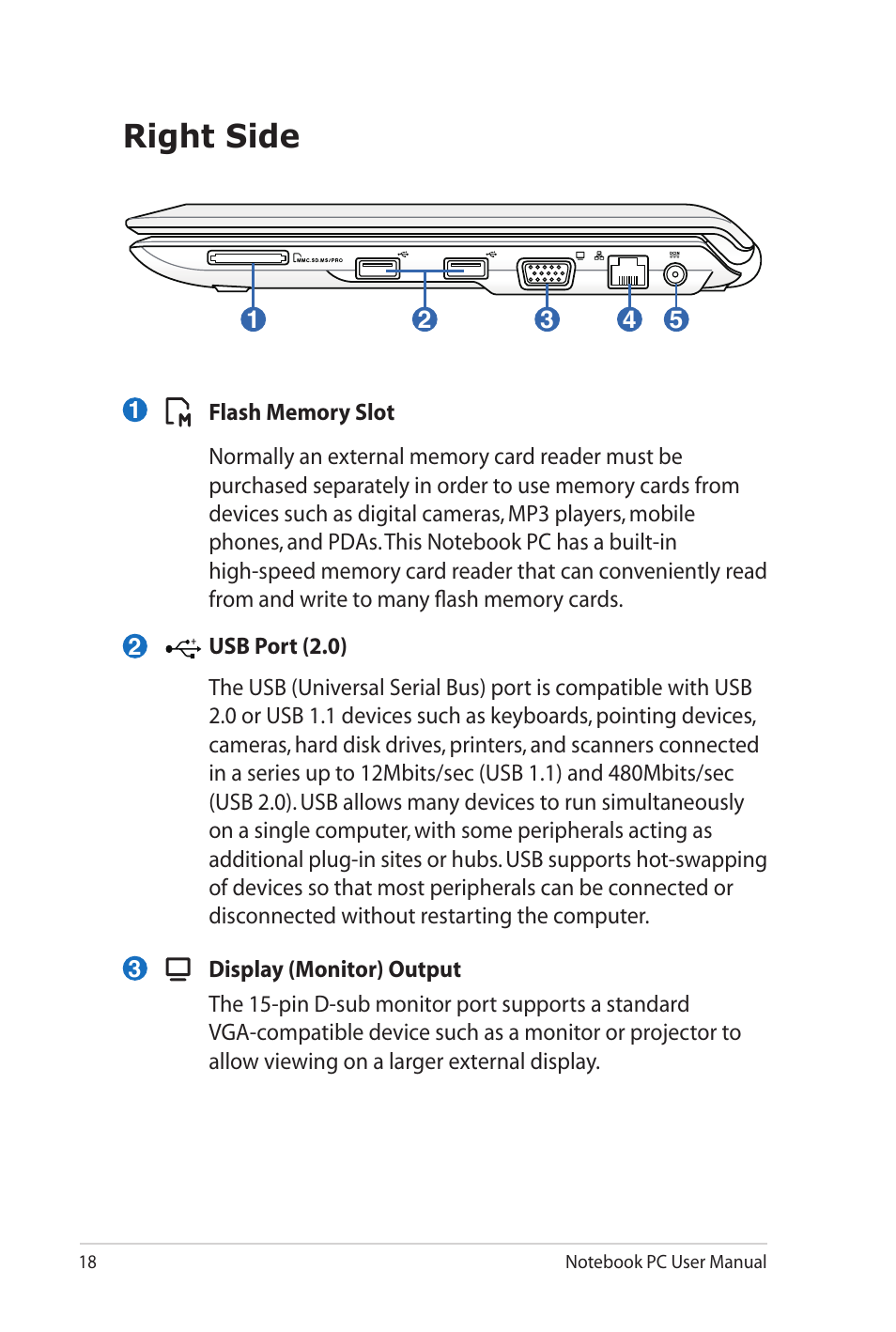 Right side | Asus UL20FT User Manual | Page 18 / 104