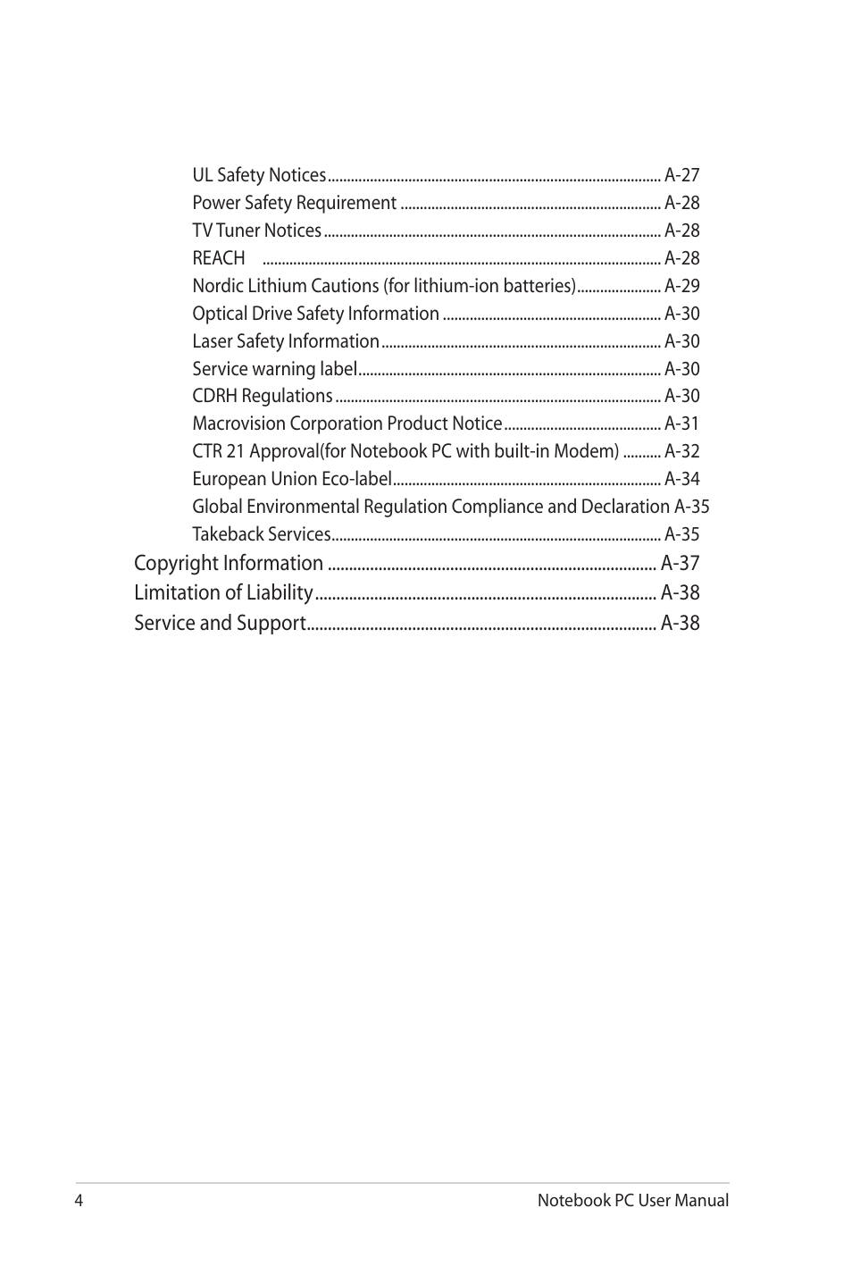 Asus UL20FT User Manual | Page 4 / 104