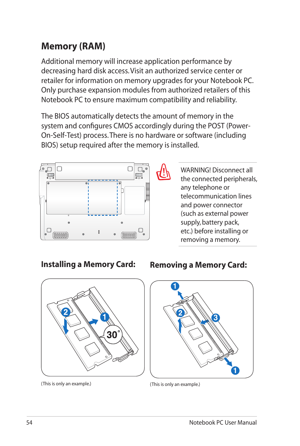 Memory (ram) | Asus UL20FT User Manual | Page 54 / 104