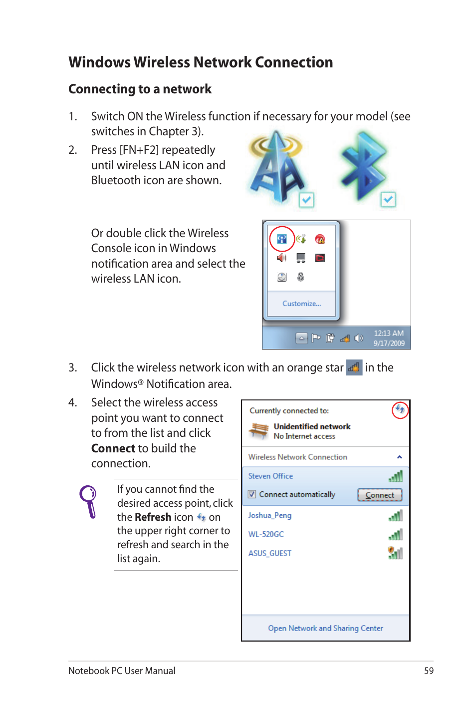 Windows wireless network connection | Asus UL20FT User Manual | Page 59 / 104