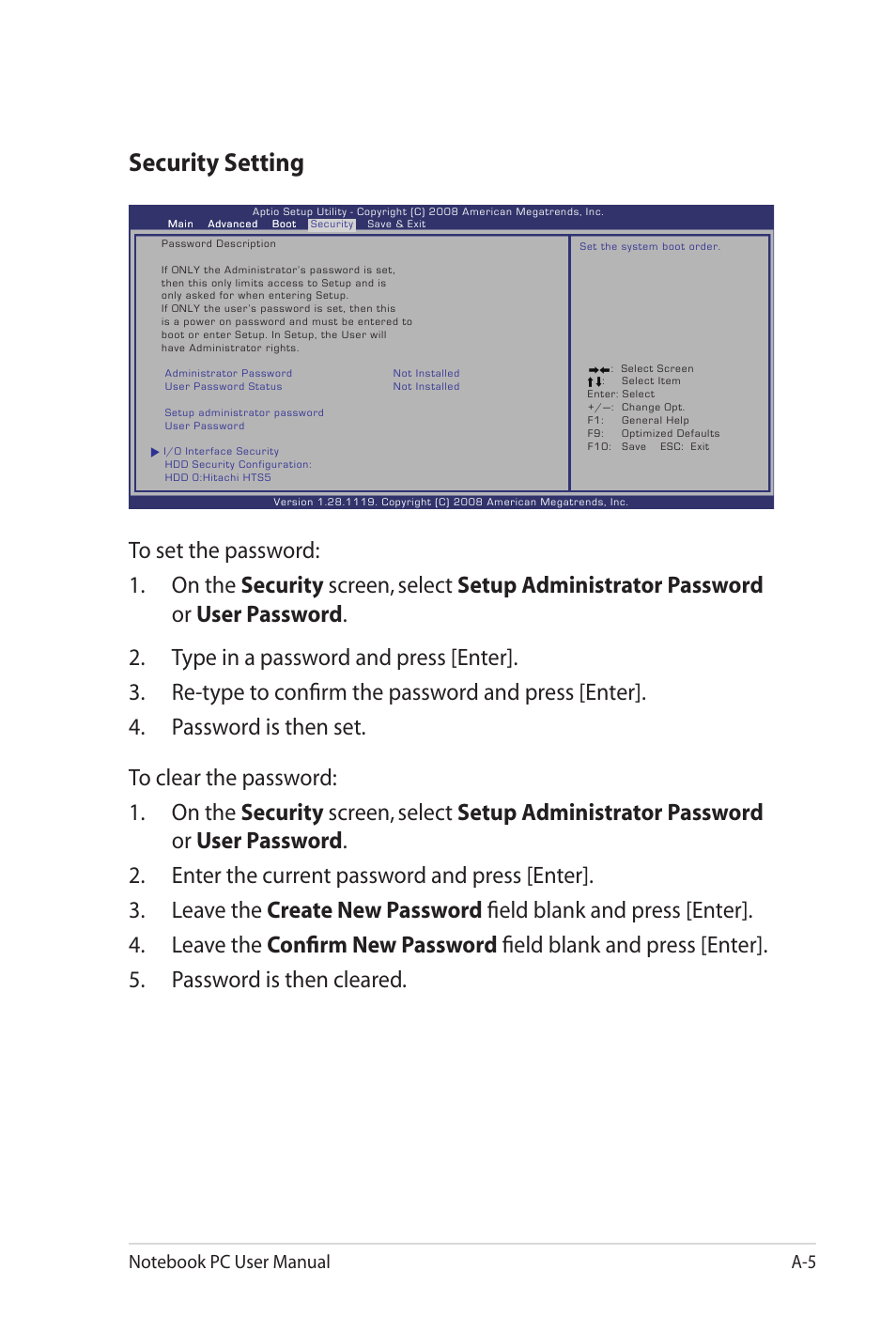 Security setting | Asus UL20FT User Manual | Page 69 / 104