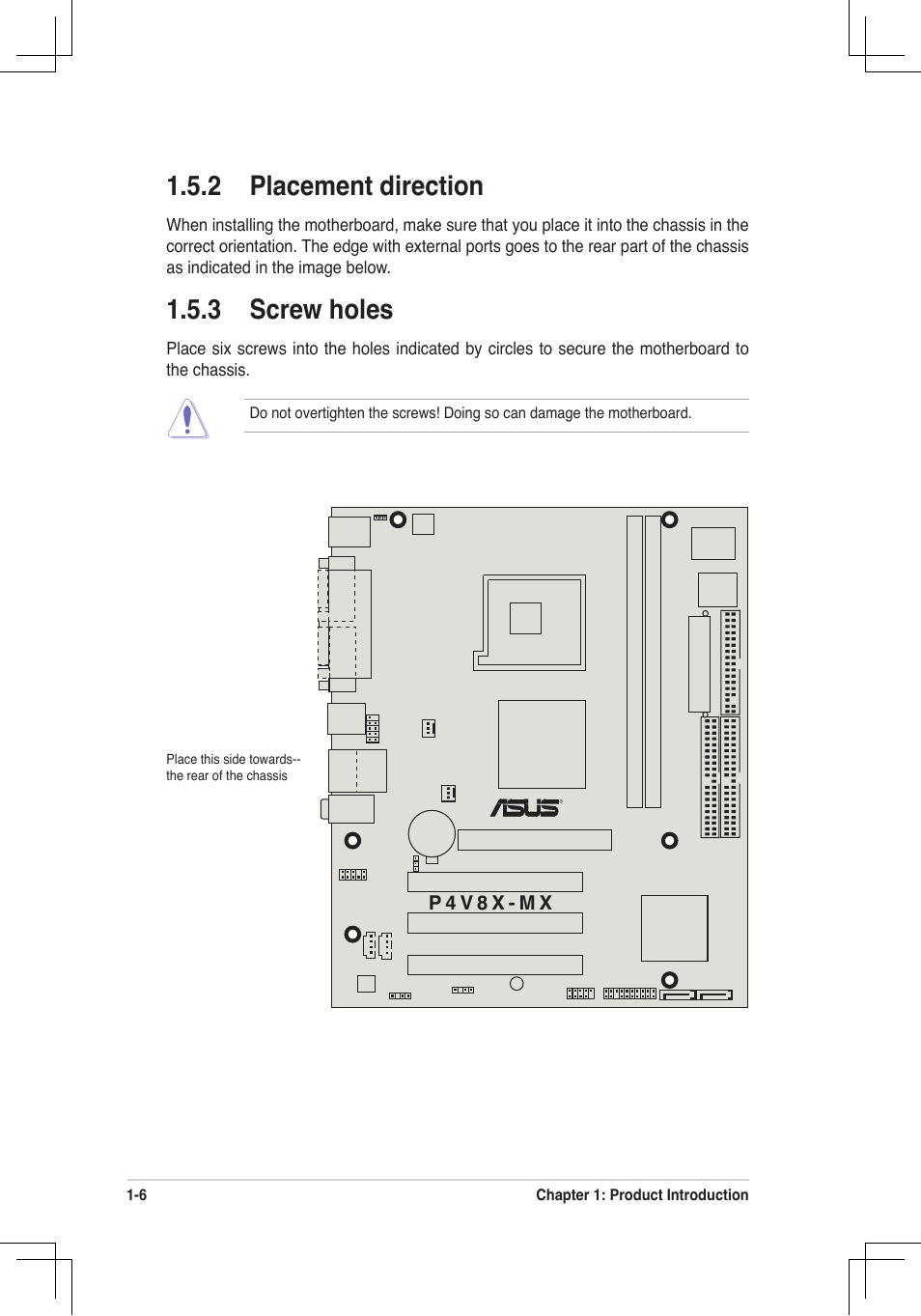 2 placement direction, 3 screw holes | Asus P4V8X-MX User Manual | Page 15 / 71