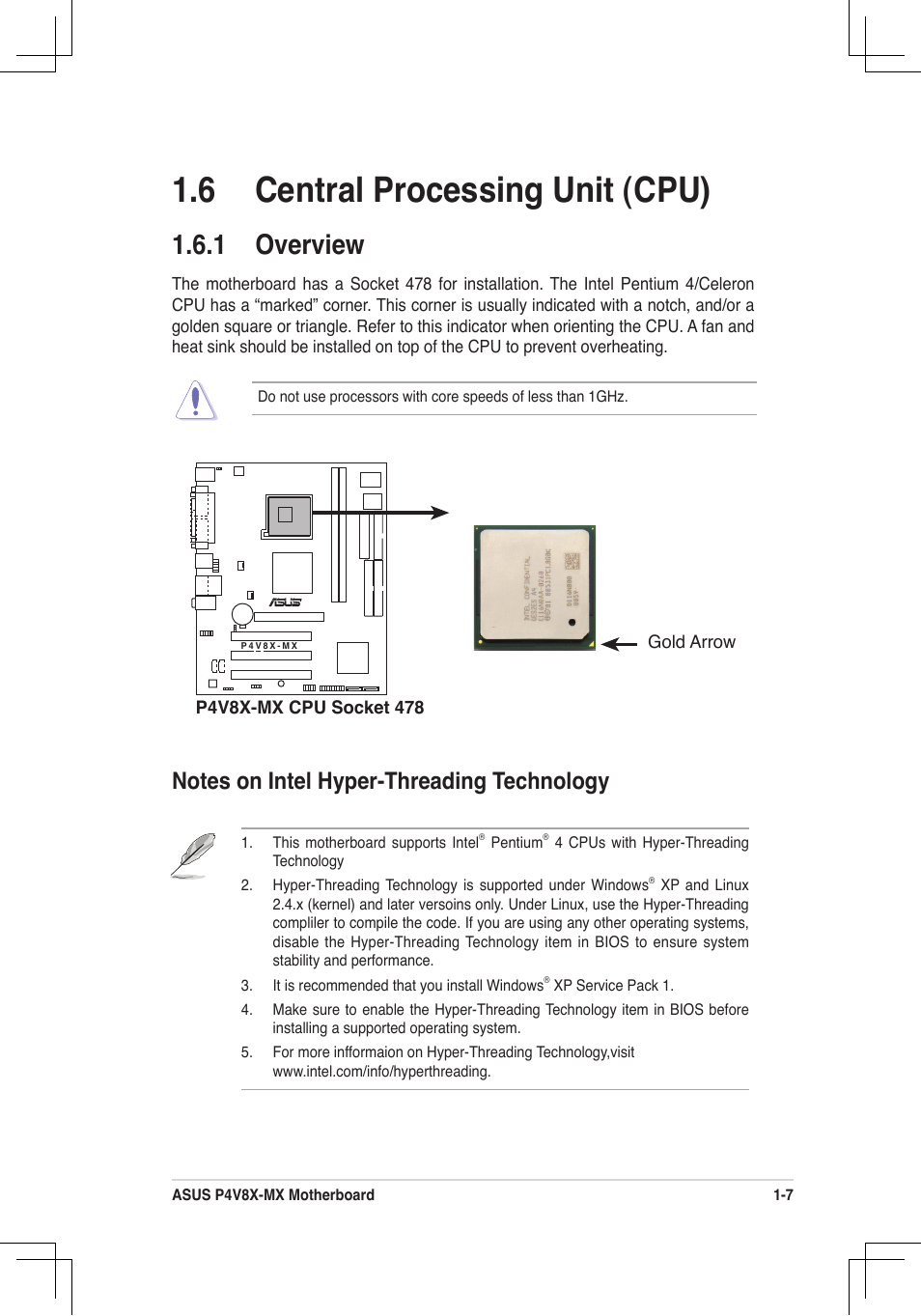 6 central processing unit (cpu), 1 overview | Asus P4V8X-MX User Manual | Page 16 / 71