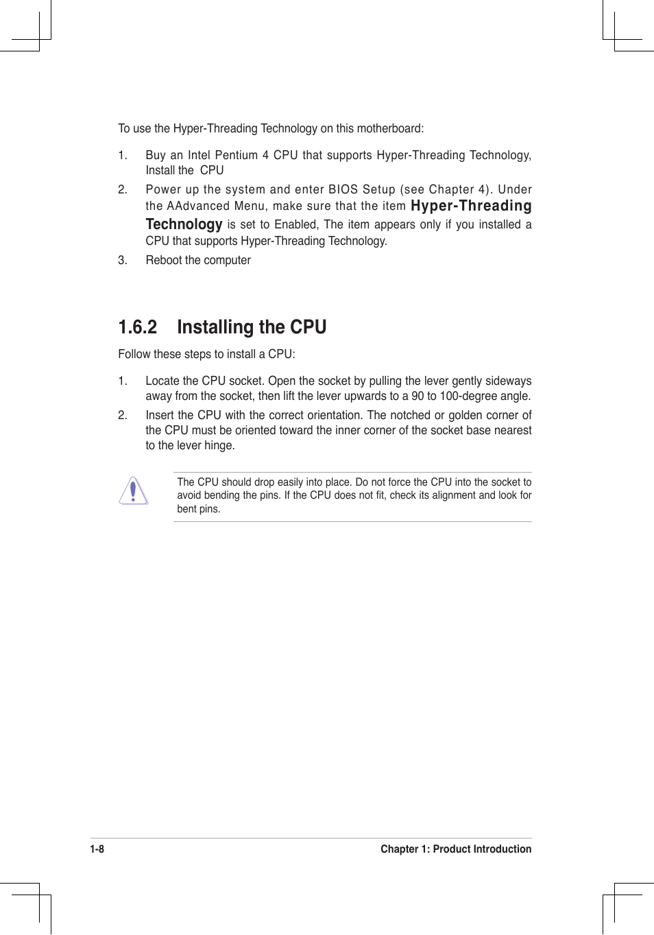 2 installing the cpu, Hyper-threading technology | Asus P4V8X-MX User Manual | Page 17 / 71