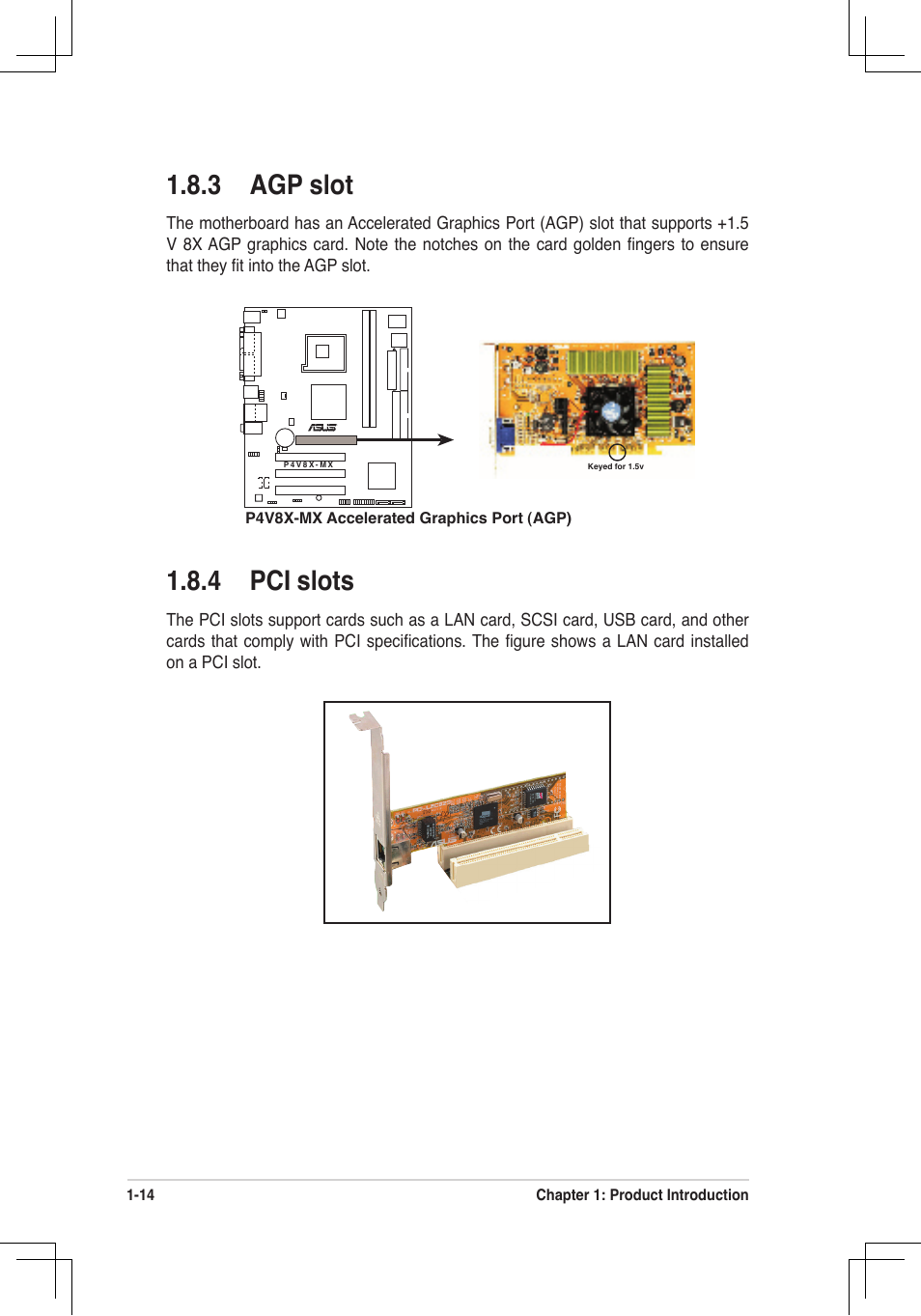 4 pci slots, 3 agp slot | Asus P4V8X-MX User Manual | Page 23 / 71