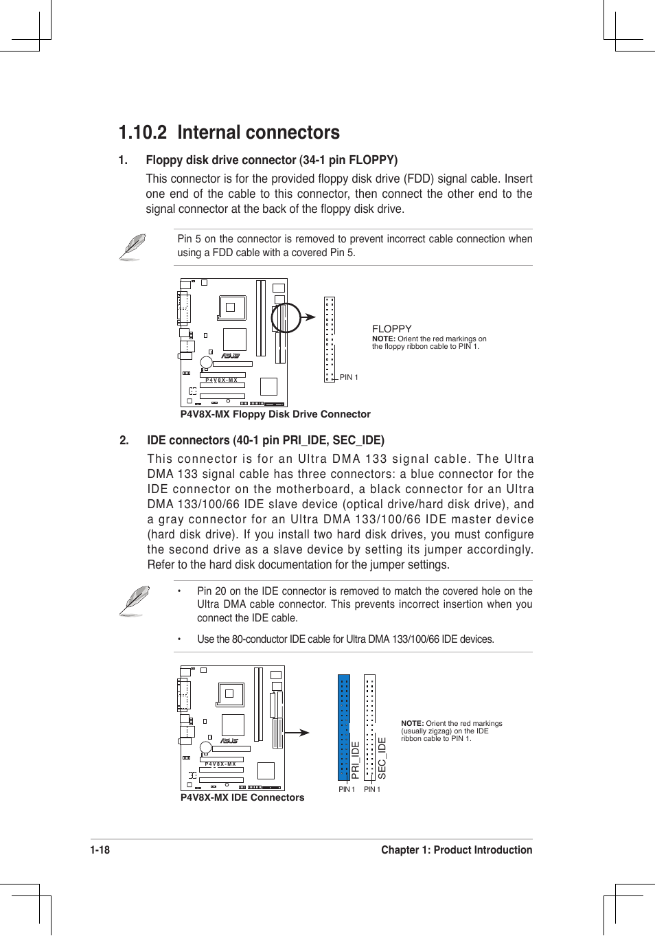 2 internal connectors | Asus P4V8X-MX User Manual | Page 27 / 71
