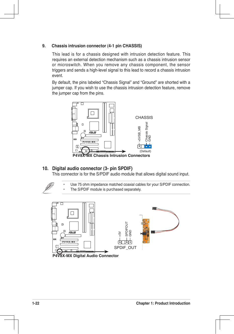 Digital audio connector (3- pin spdif) | Asus P4V8X-MX User Manual | Page 31 / 71
