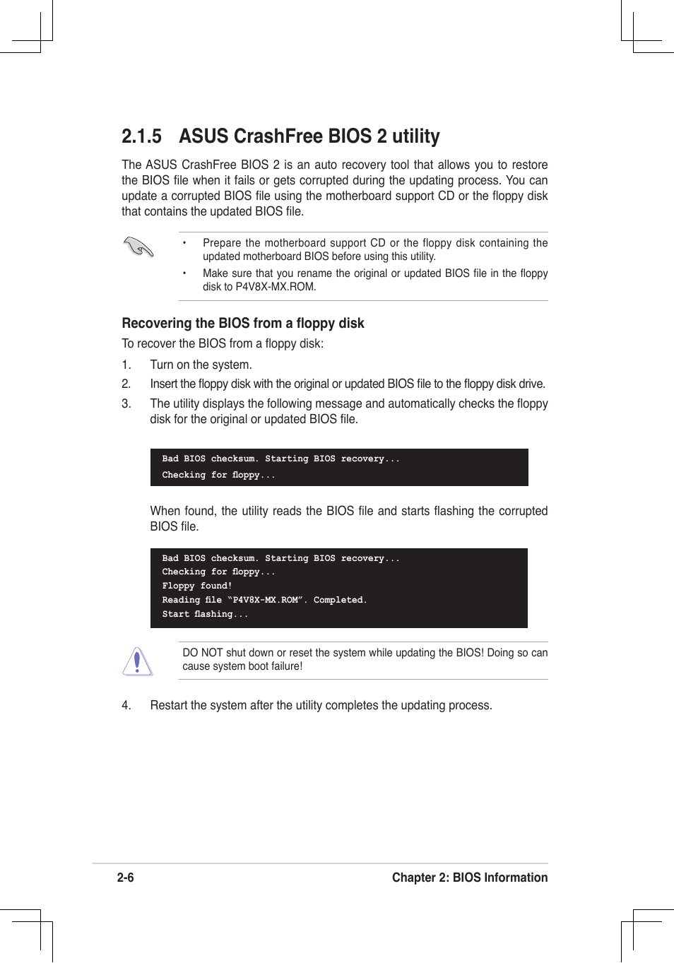 5 asus crashfree bios 2 utility | Asus P4V8X-MX User Manual | Page 38 / 71